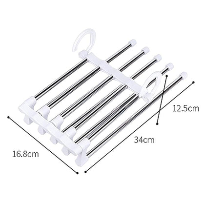 5-in-1 Stainless Steel Hanger – Multi-Layer Clothes Organiser for Wardrobe