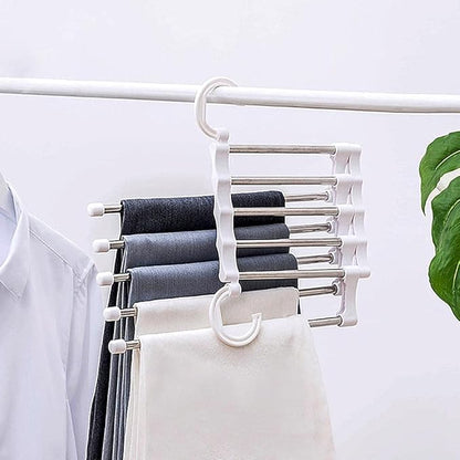 5-in-1 Stainless Steel Hanger – Multi-Layer Clothes Organiser for Wardrobe